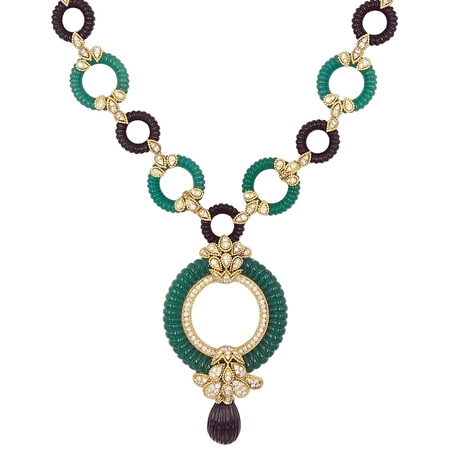 Van Cleef & Arpels - 1970s Chrysoprase Onyx Diamond Convertible Necklace/Bracelet