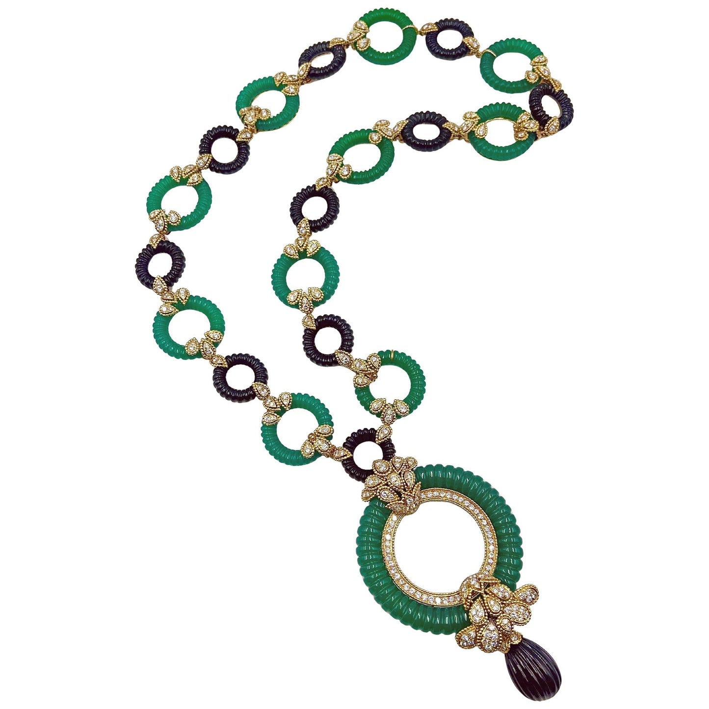 Van Cleef & Arpels - 1970s Chrysoprase Onyx Diamond Convertible Necklace/Bracelet