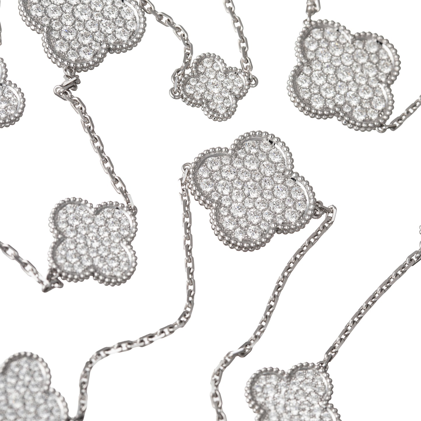 18k White Gold Diamond Magic Alhambra Long Necklace
