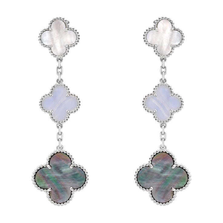 Van Cleef & Arpels - Mother-of-Pearl Chalcedony Magic Alhambra 3-Drop Earrings