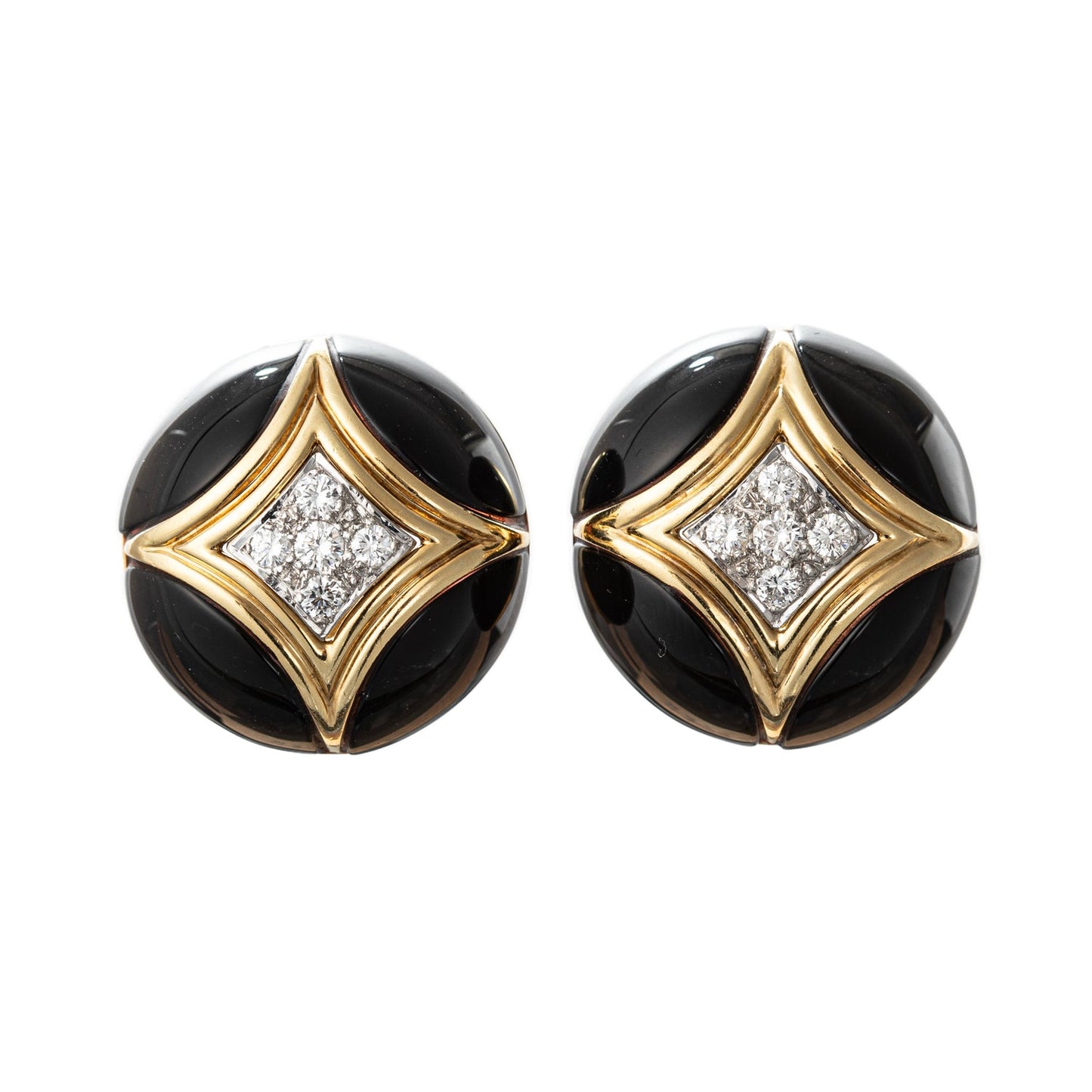 Van Cleef & Arpels - Onyx & Diamond Button Earrings