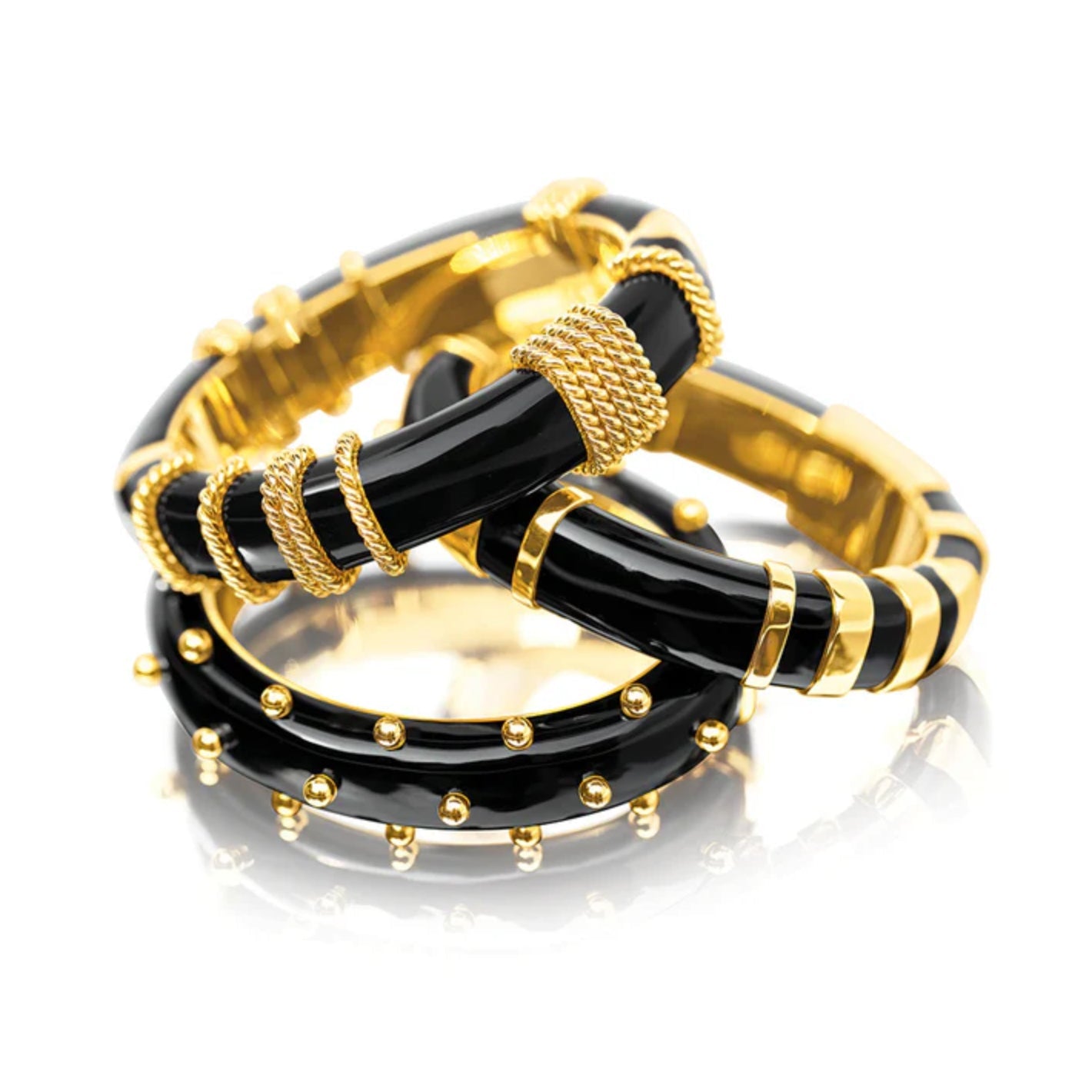 Verdura - 18k Yellow Gold Black Ceramic Taormina Bangle