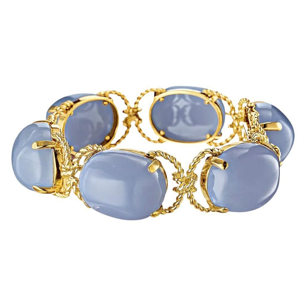 Verdura - 18k Yellow Gold Blue Chalcedony Pebble Bracelet