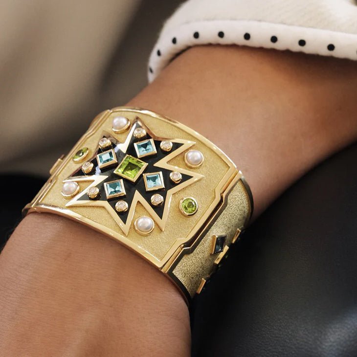 Verdura - 18k Yellow Gold Peridot Blue Topaz Maltese Cross Bracelet