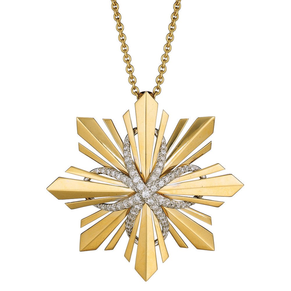 Verdura - 18k Yellow Gold Platinum Diamond Etoile Pendant Brooch