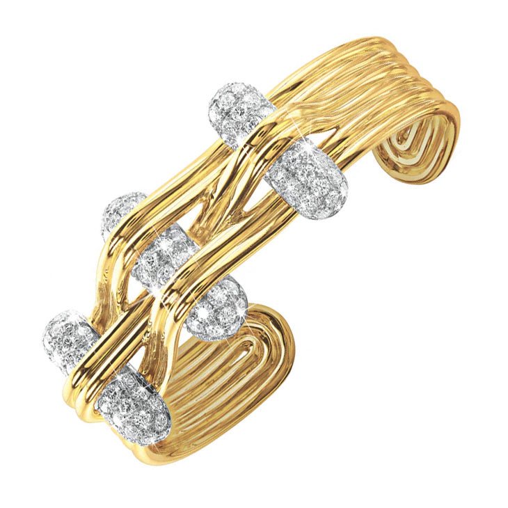 Verdura - 18k Yellow Gold Platinum Diamond Trio Bangle