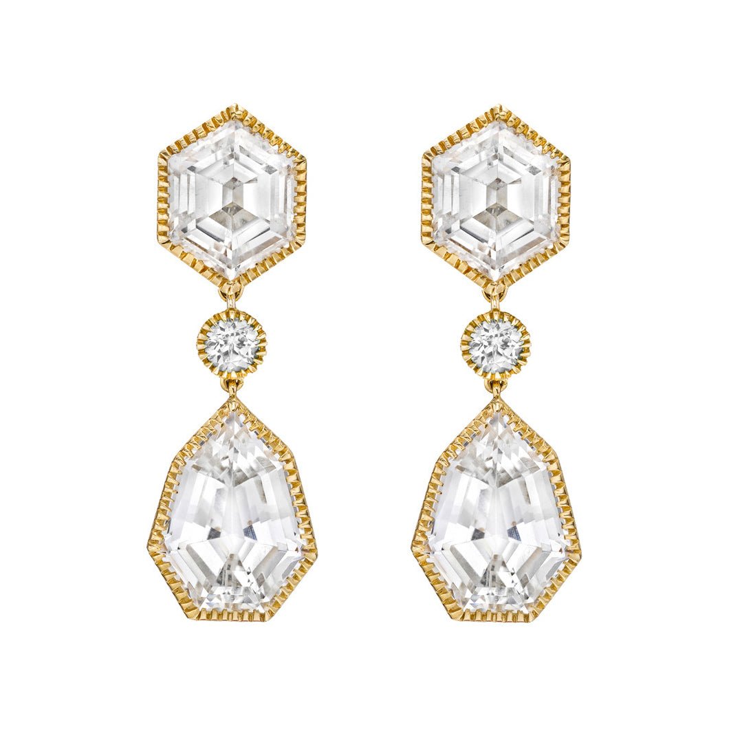 Verdura - 18k Yellow Gold White Topaz Byzantine Pendant Earrings