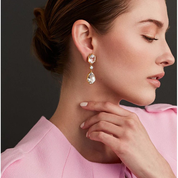 Verdura - 18k Yellow Gold White Topaz Byzantine Pendant Earrings