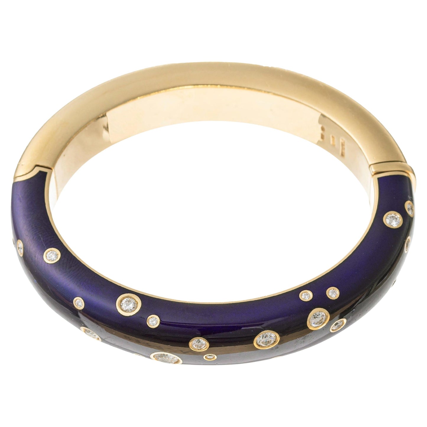 Verdura - Estate 18k Gold Enamel Diamond Night Bangle Bracelet