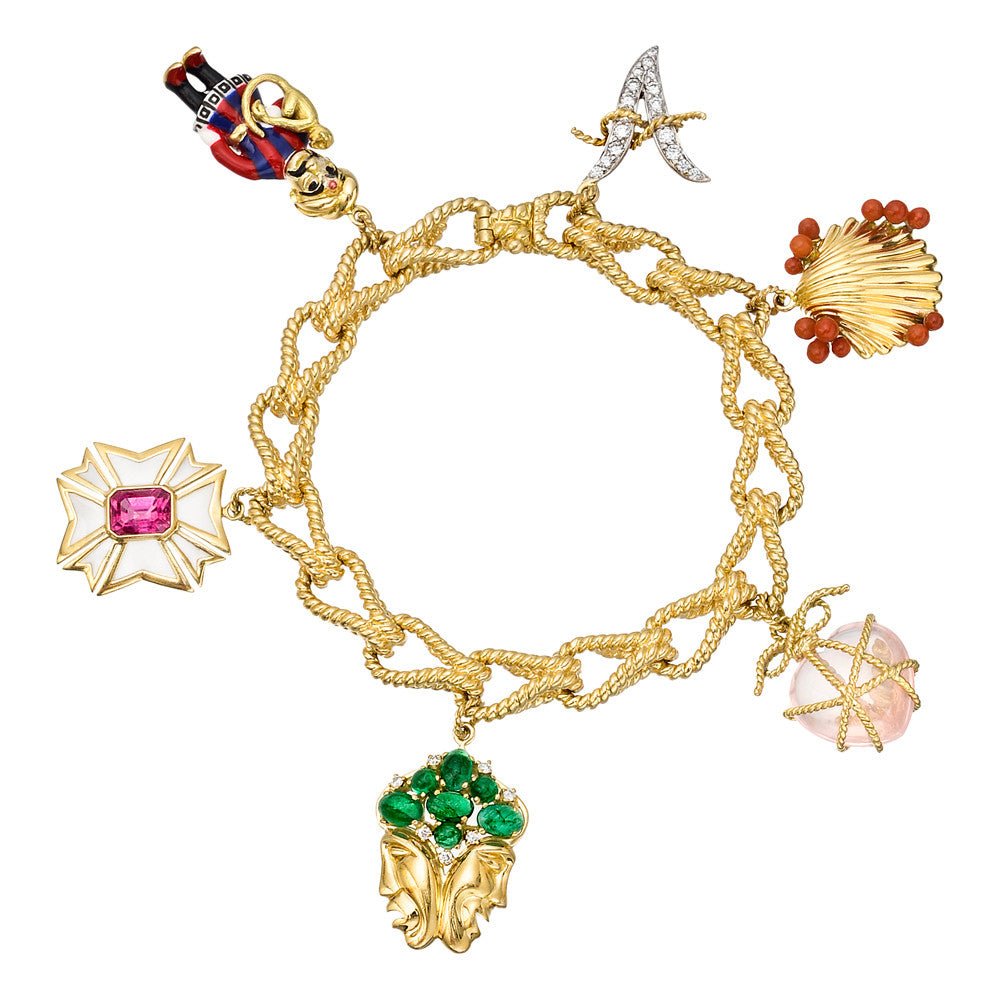 Verdura - Estate 18k Yellow Gold Icon Charm Bracelet