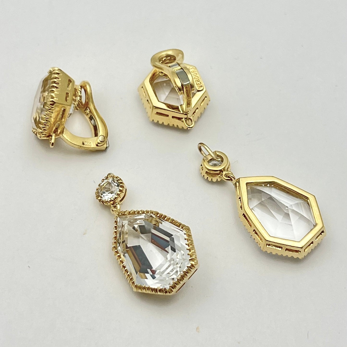 Verdura - Estate 18k Yellow Gold White Topaz Byzantine Earrings