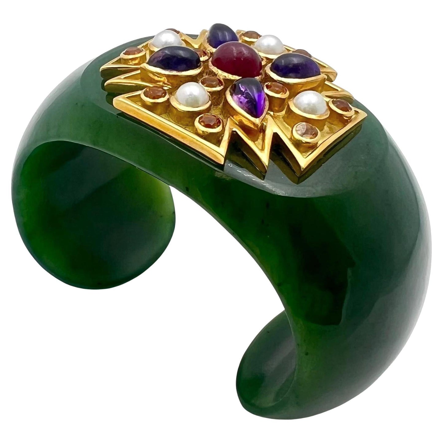 Verdura - Estate Gem - Set Green Jade Maltese Cross Cuff Bracelet