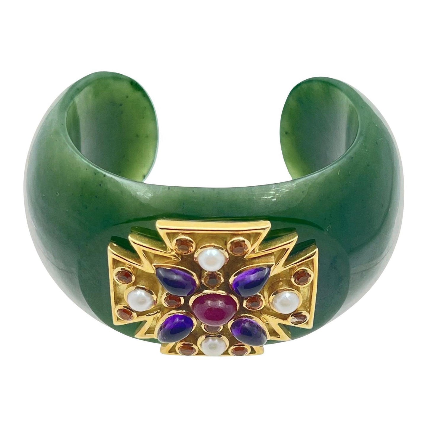 Verdura - Estate Gem - Set Green Jade Maltese Cross Cuff Bracelet