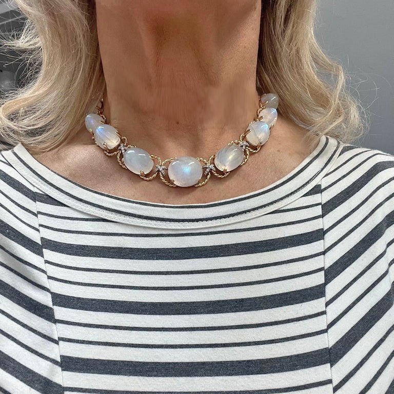Verdura - Estate Moonstone Diamond Pebble Necklace