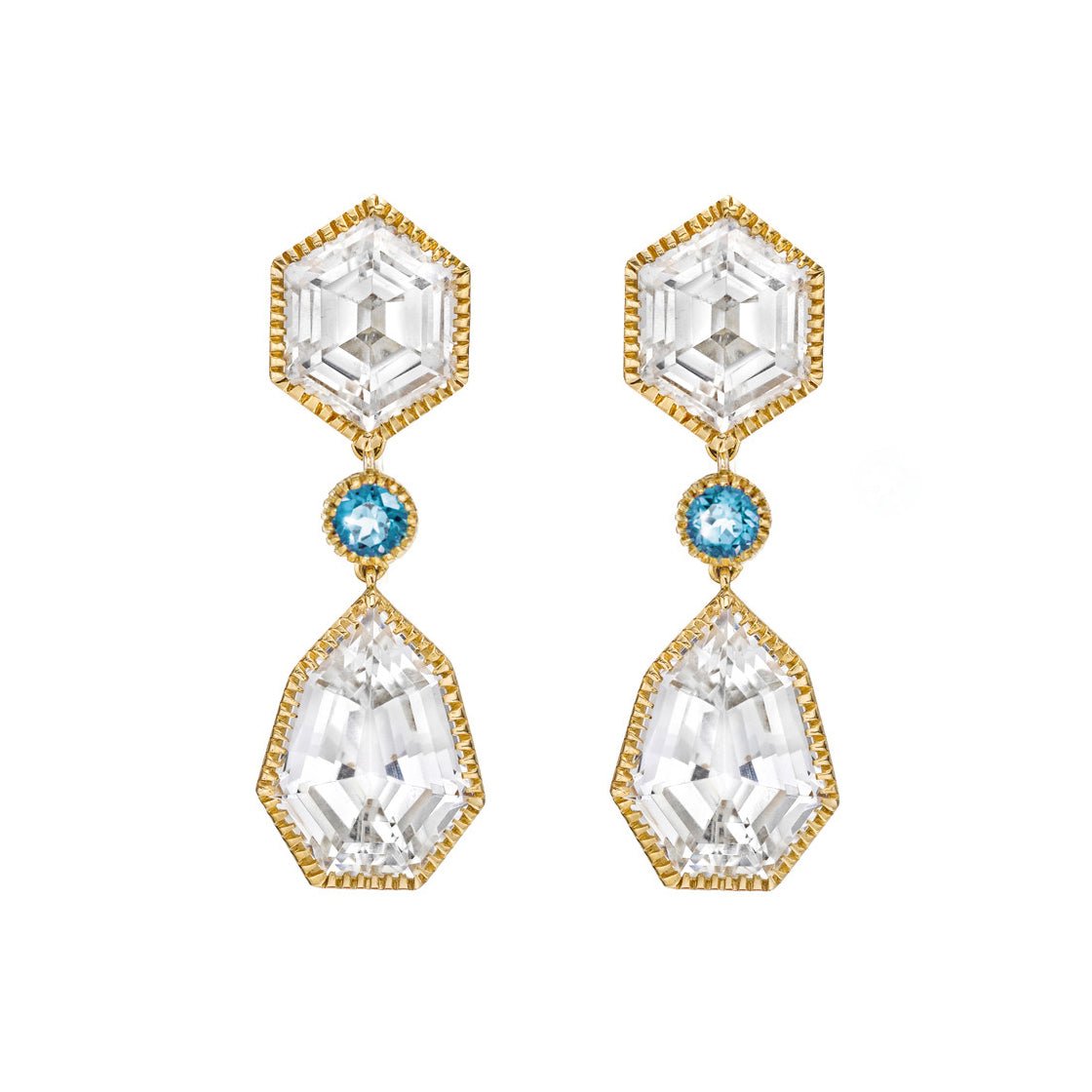 Verdura - Estate White & Blue Topaz Byzantine Pendant Earrings