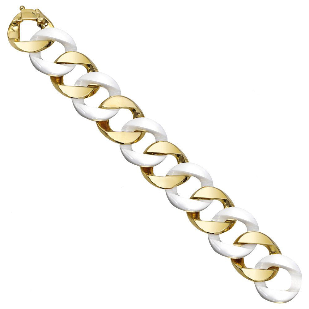 18k Yellow Gold & White Ceramic Curb-Link Bracelet