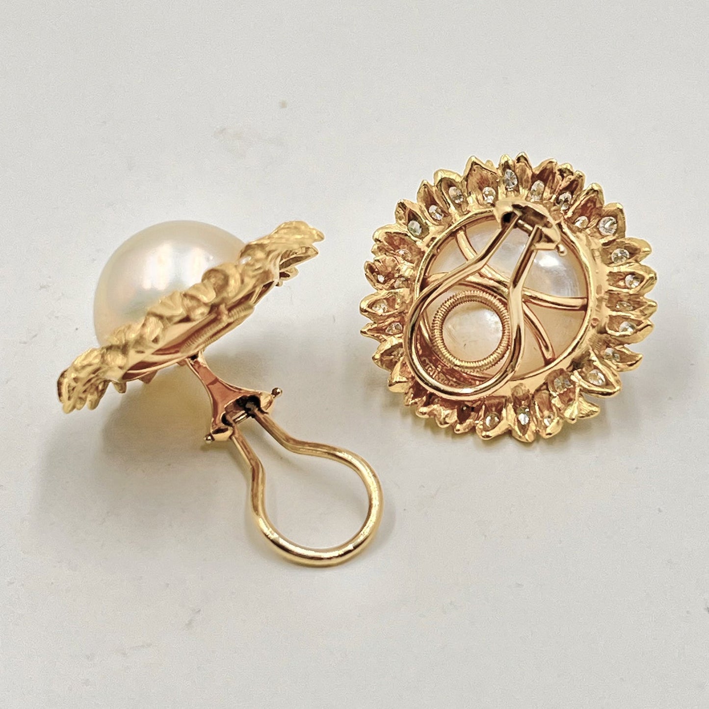 Bielka - 18k Gold Mabe Pearl Diamond Sunflower Earrings