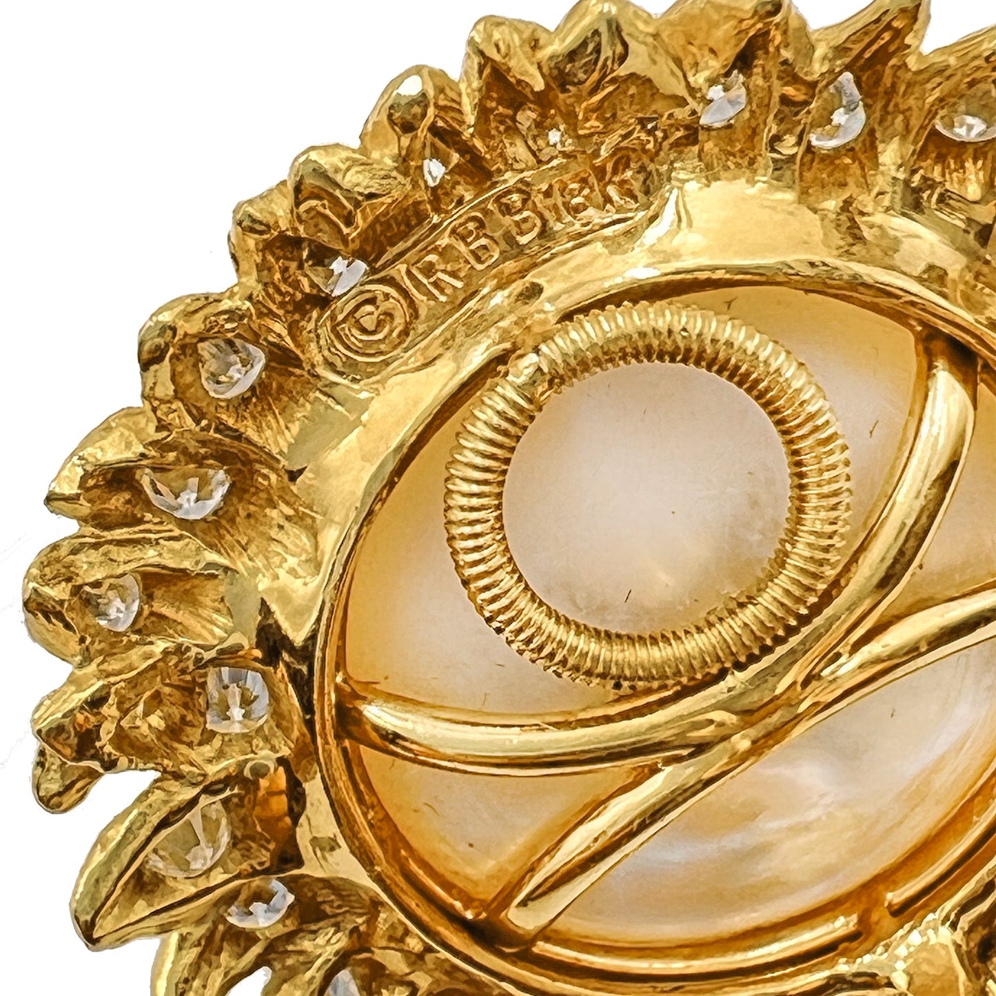 Bielka - 18k Gold Mabe Pearl Diamond Sunflower Earrings