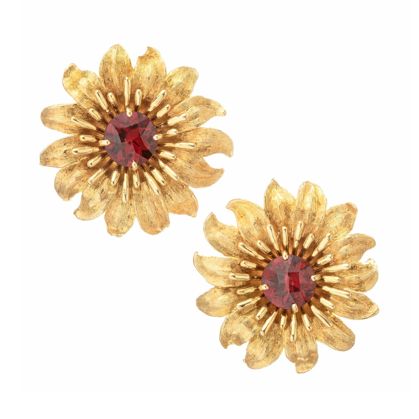 Bielka - 18k Yellow Gold Rhodolite Garnet Flower Earrings