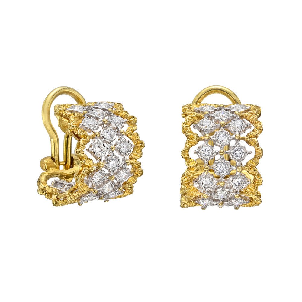 Buccellati - 18k Gold Diamond Rombi Hoop Earrings