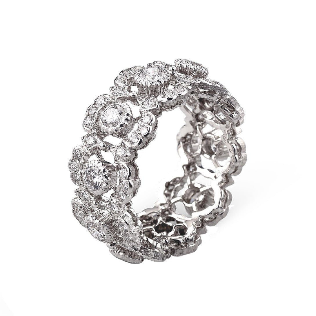 Buccellati - 18k White Gold Diamond Tulle Ghirlanda Band
