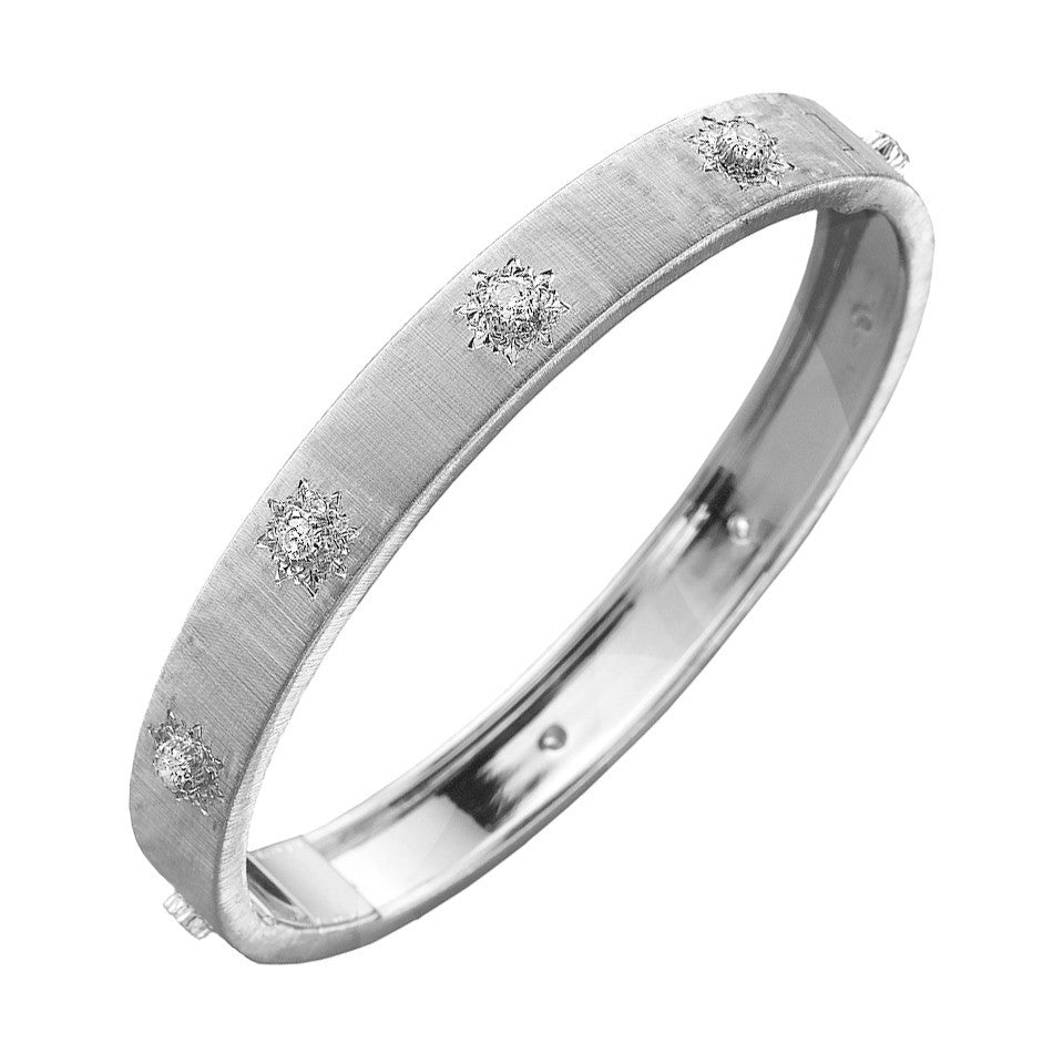 Buccellati - 18k White Gold Diamond Wide Macri Bangle