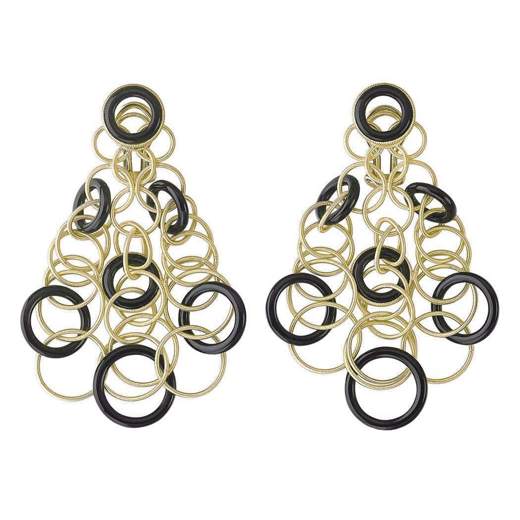 Buccellati - 18k Yellow Gold Black Onyx Medium Hawaii Earrings