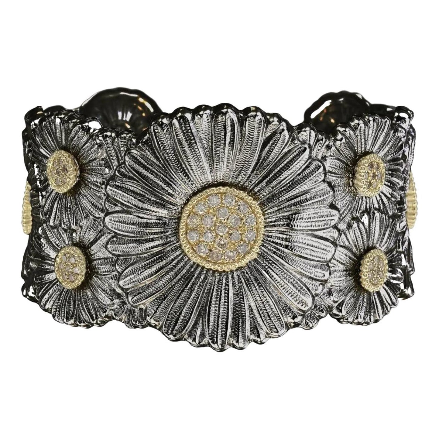Buccellati - Black-Plated Silver Diamond Daisy Cuff Bracelet