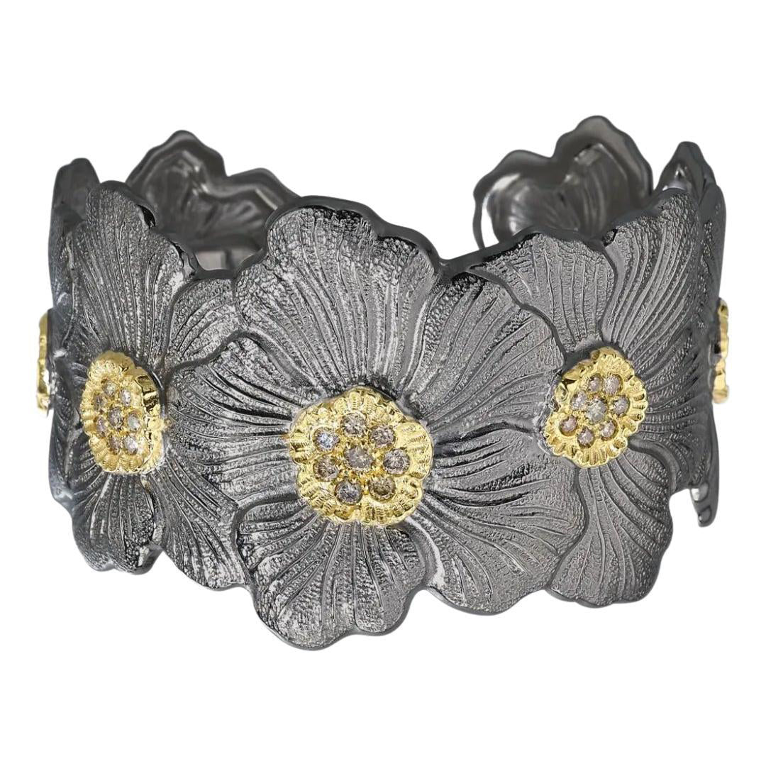 Buccellati - Black-Plated Silver Diamond Gardenia Cuff Bracelet
