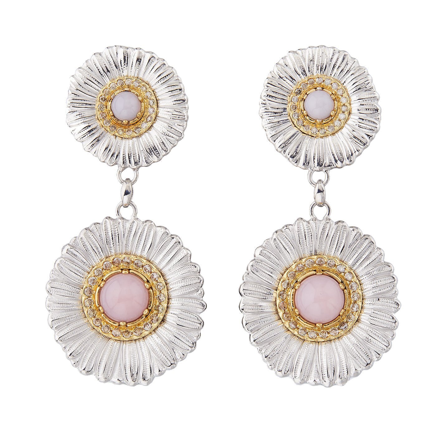 Buccellati - Silver Pink Opal Diamond Large Daisy Drop Earrings