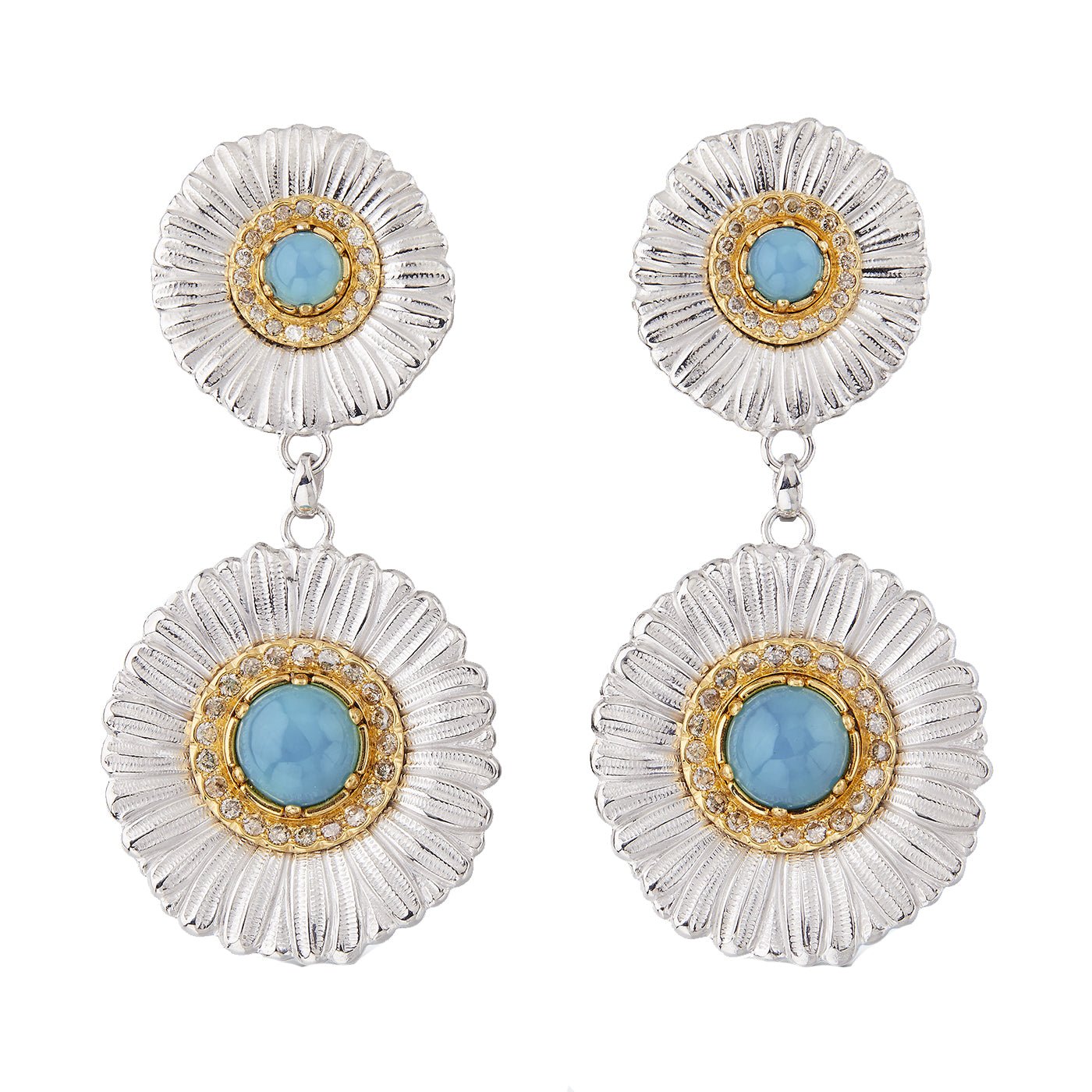 Buccellati Silver - Silver Blue Agate Diamond Large Daisy Drop Earrings