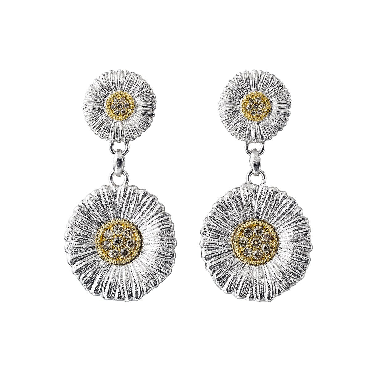 Buccellati Silver - Silver Vermeil Diamond Daisy Drop Earrings