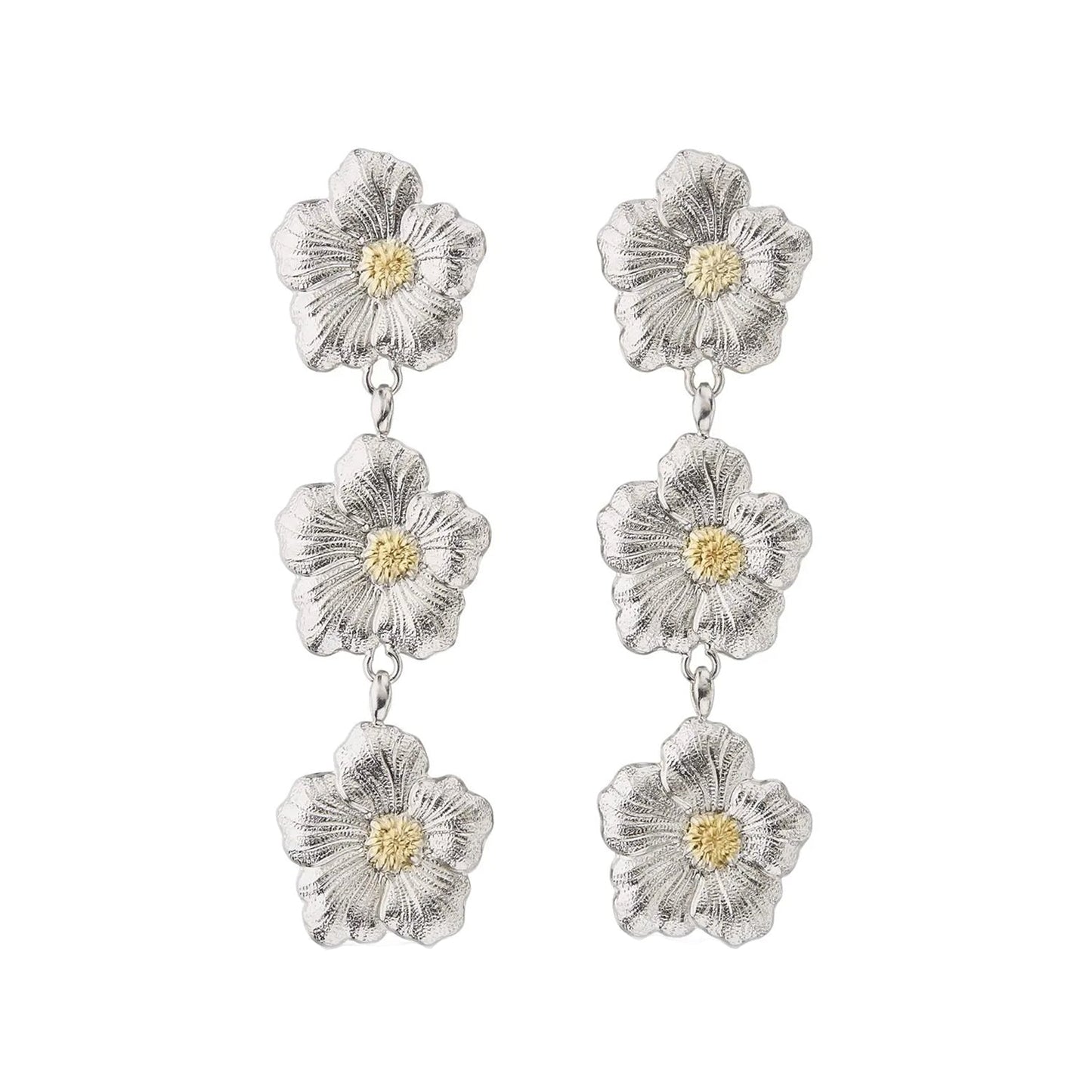 Buccellati Silver - Silver Vermeil Gardenia Triple-Drop Earrings