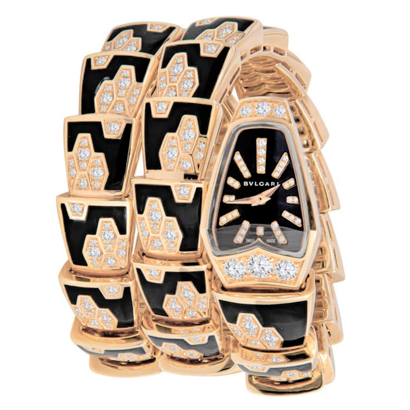 Bvlgari - Serpenti Scagile Rose Gold Diamond Onyx Bracelet Watch