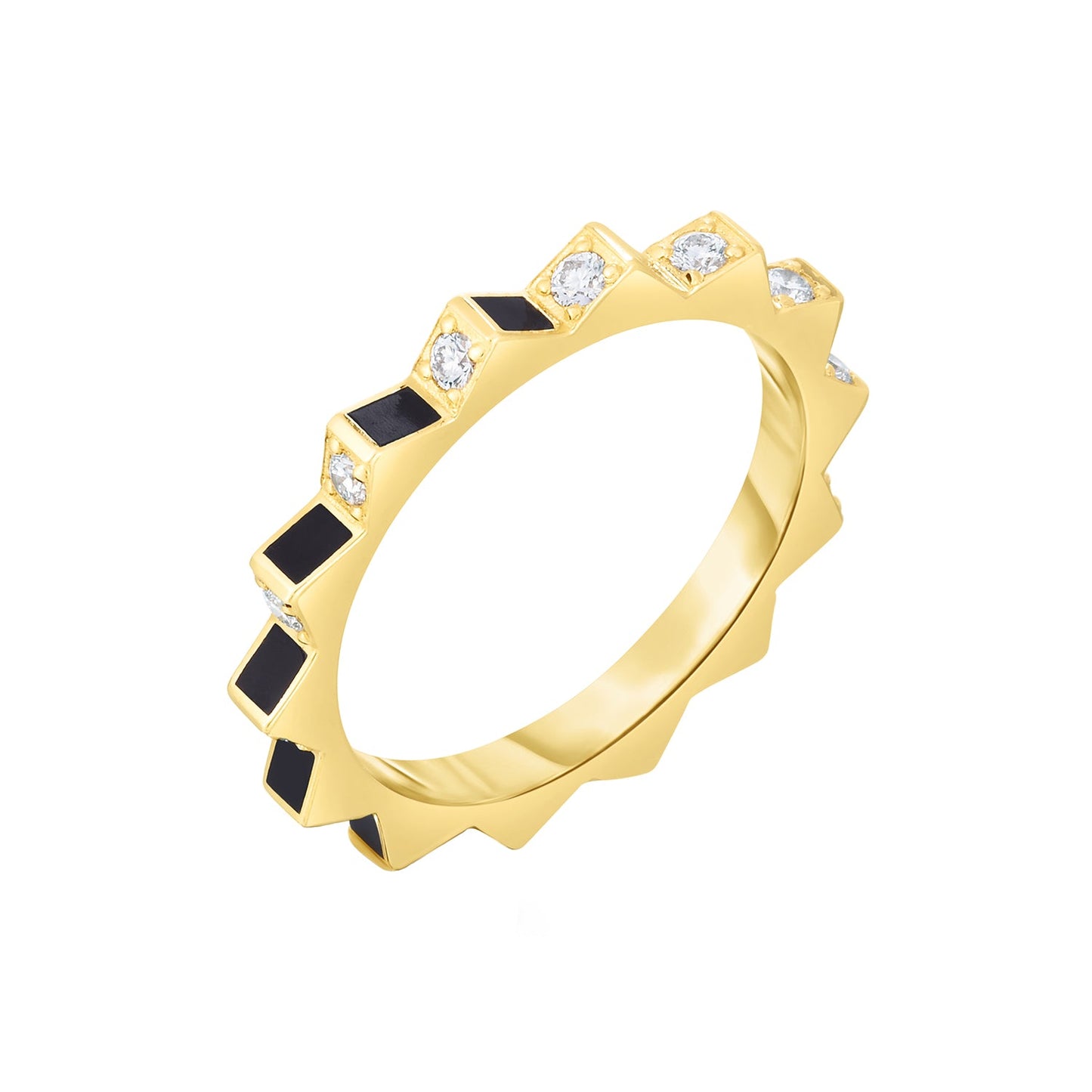 Cicada - 18k Yellow Gold Black Enamel Diamond Band