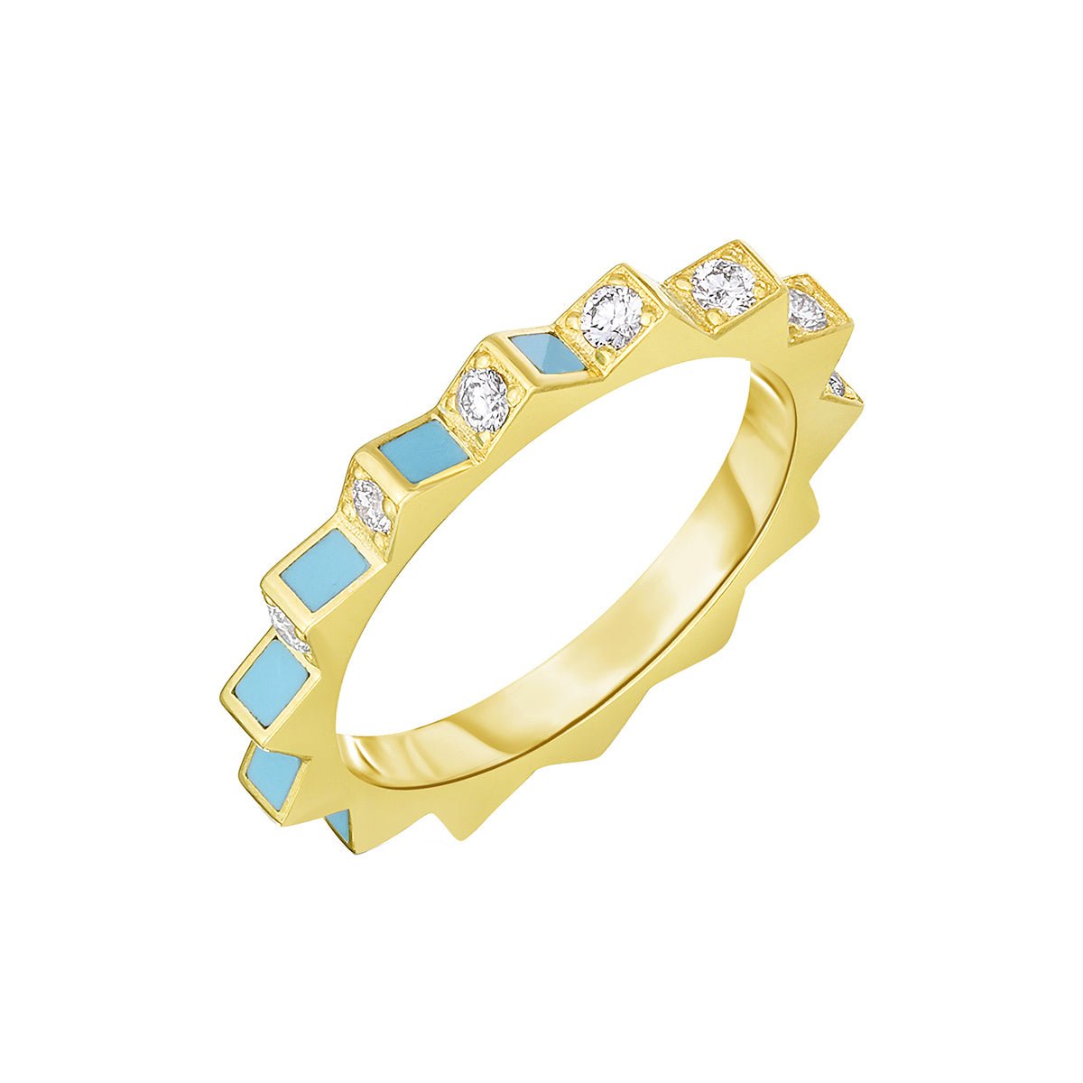 Cicada - 18k Yellow Gold Turquoise Enamel Diamond Band