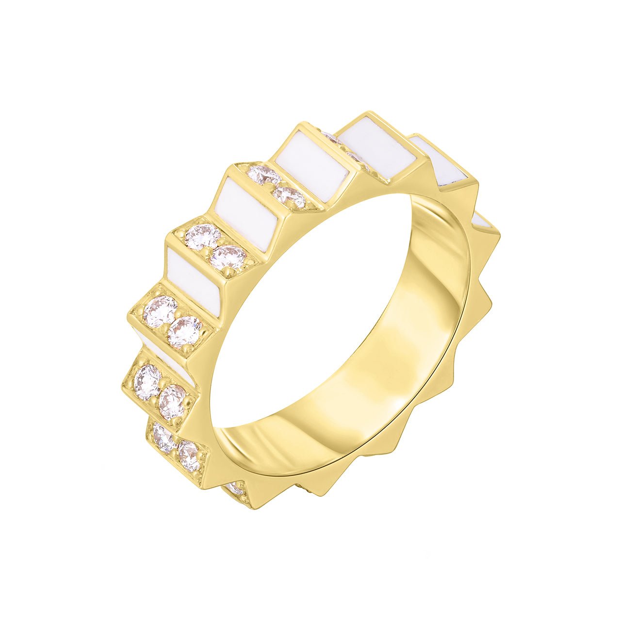 Cicada - 18k Yellow Gold White Enamel Diamond Band