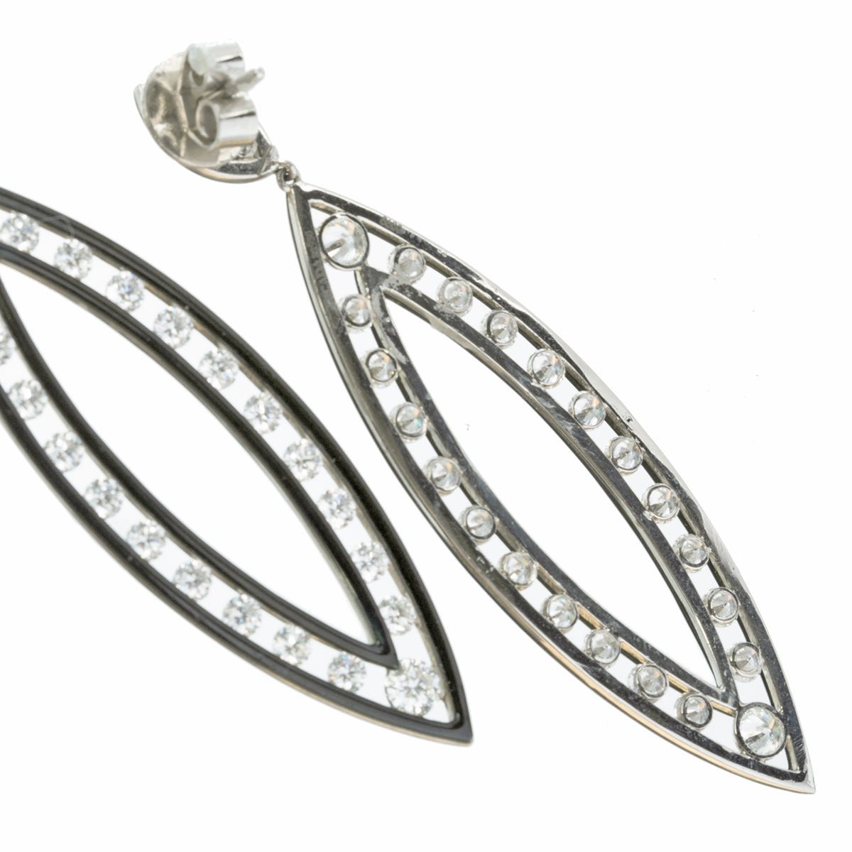 Cicada - Diamond Black Enamel Long Drop Earrings