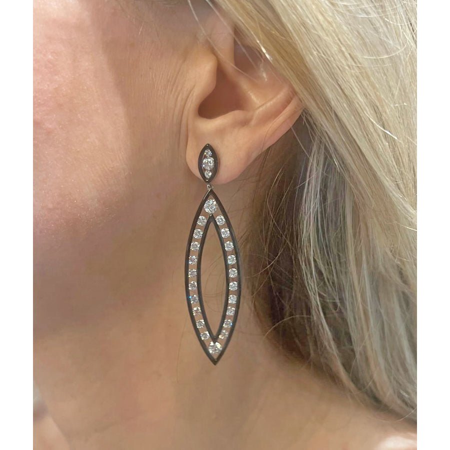 Cicada - Diamond Black Enamel Long Drop Earrings