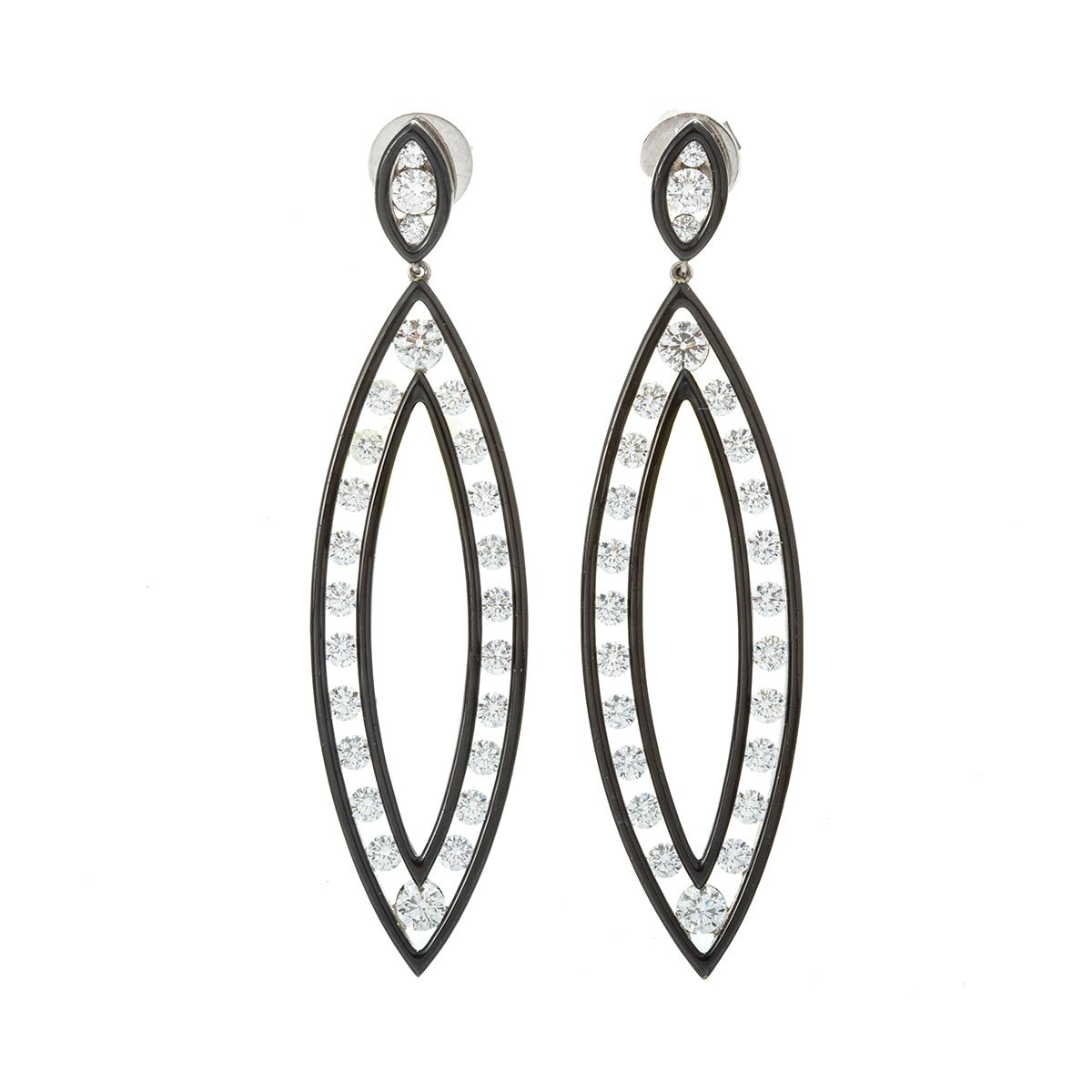 Cicada - Diamond Black Enamel Long Drop Earrings
