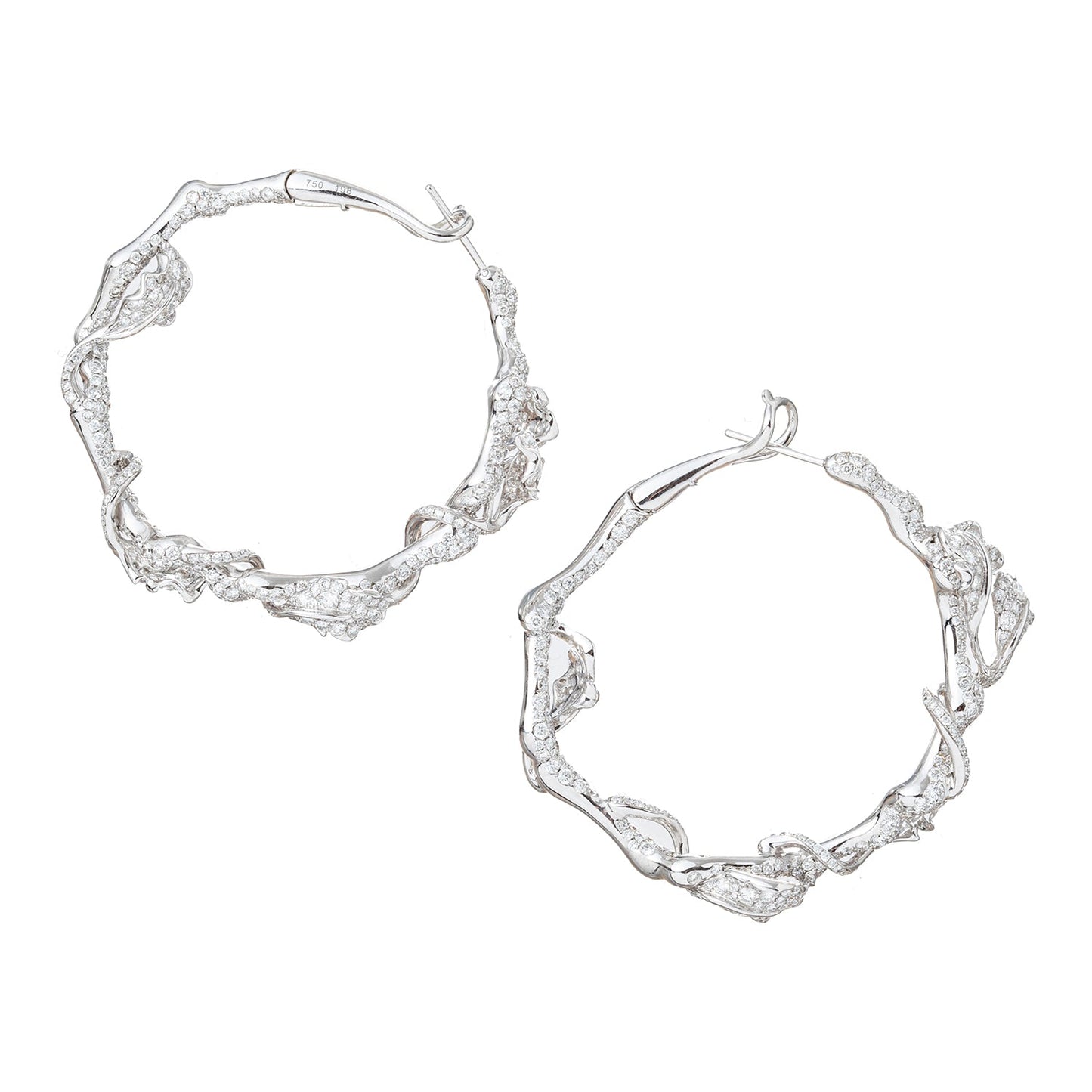 Cindy Chao - 18k White Gold Diamond Leaf Hoop Earrings