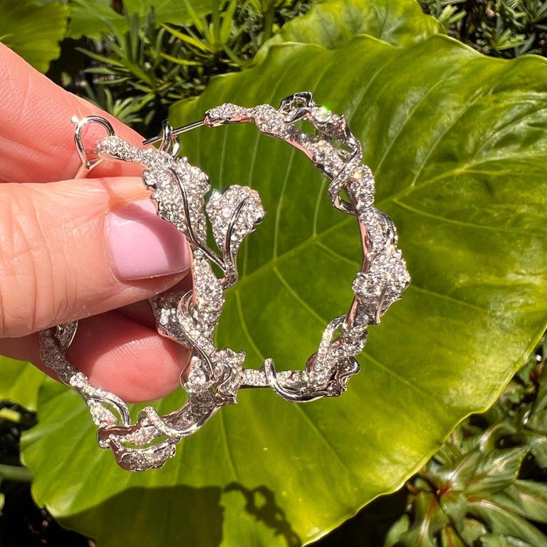 Cindy Chao - 18k White Gold Diamond Leaf Hoop Earrings
