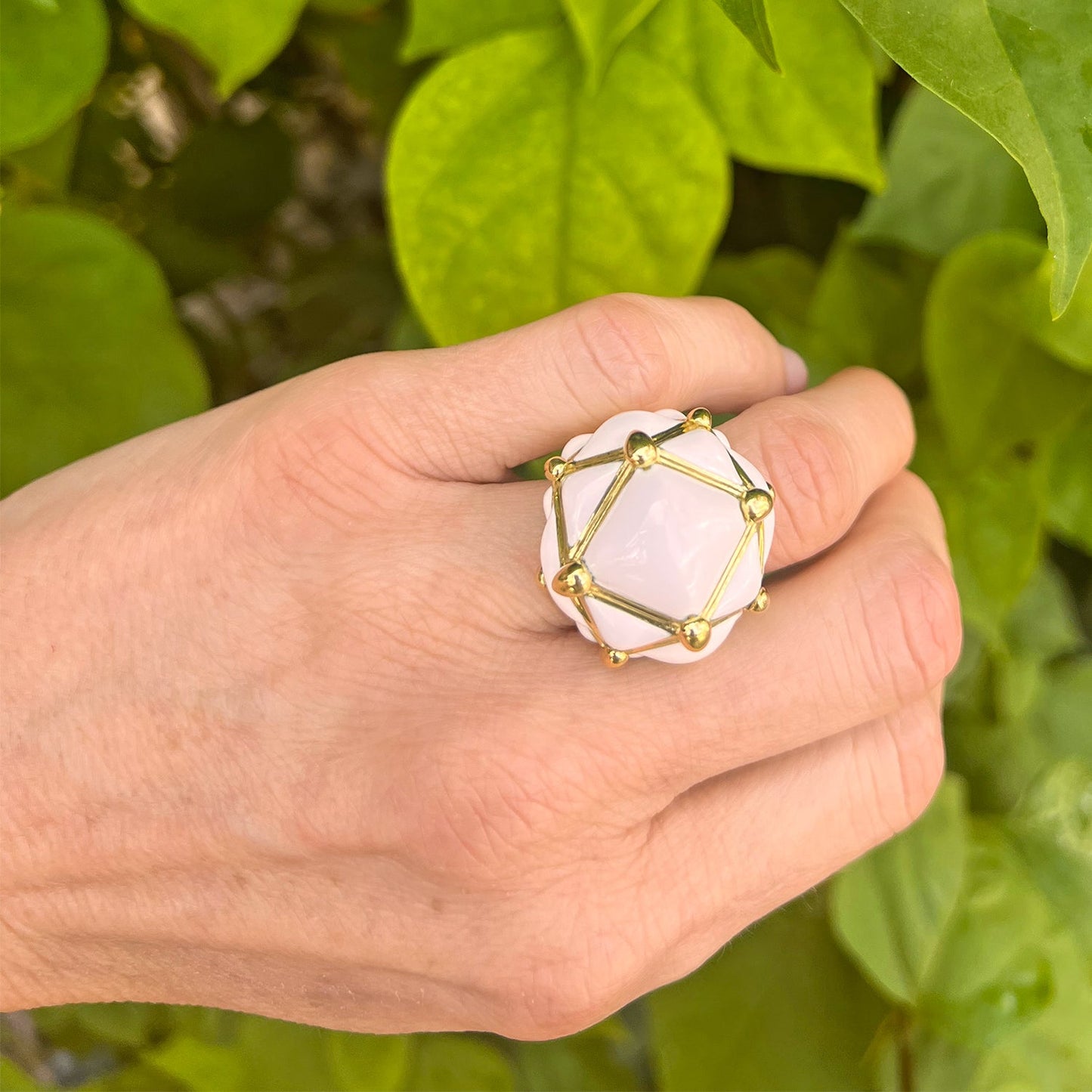 David Webb - 18k Gold White Enamel Geodesic Dome Ring