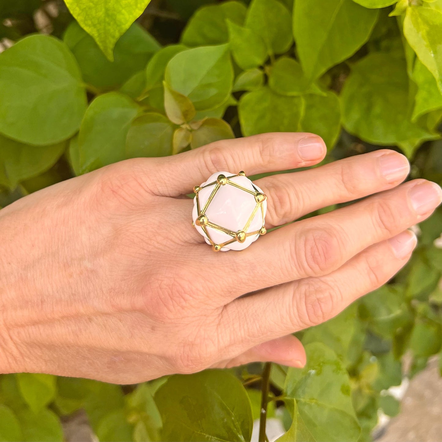 David Webb - 18k Gold White Enamel Geodesic Dome Ring