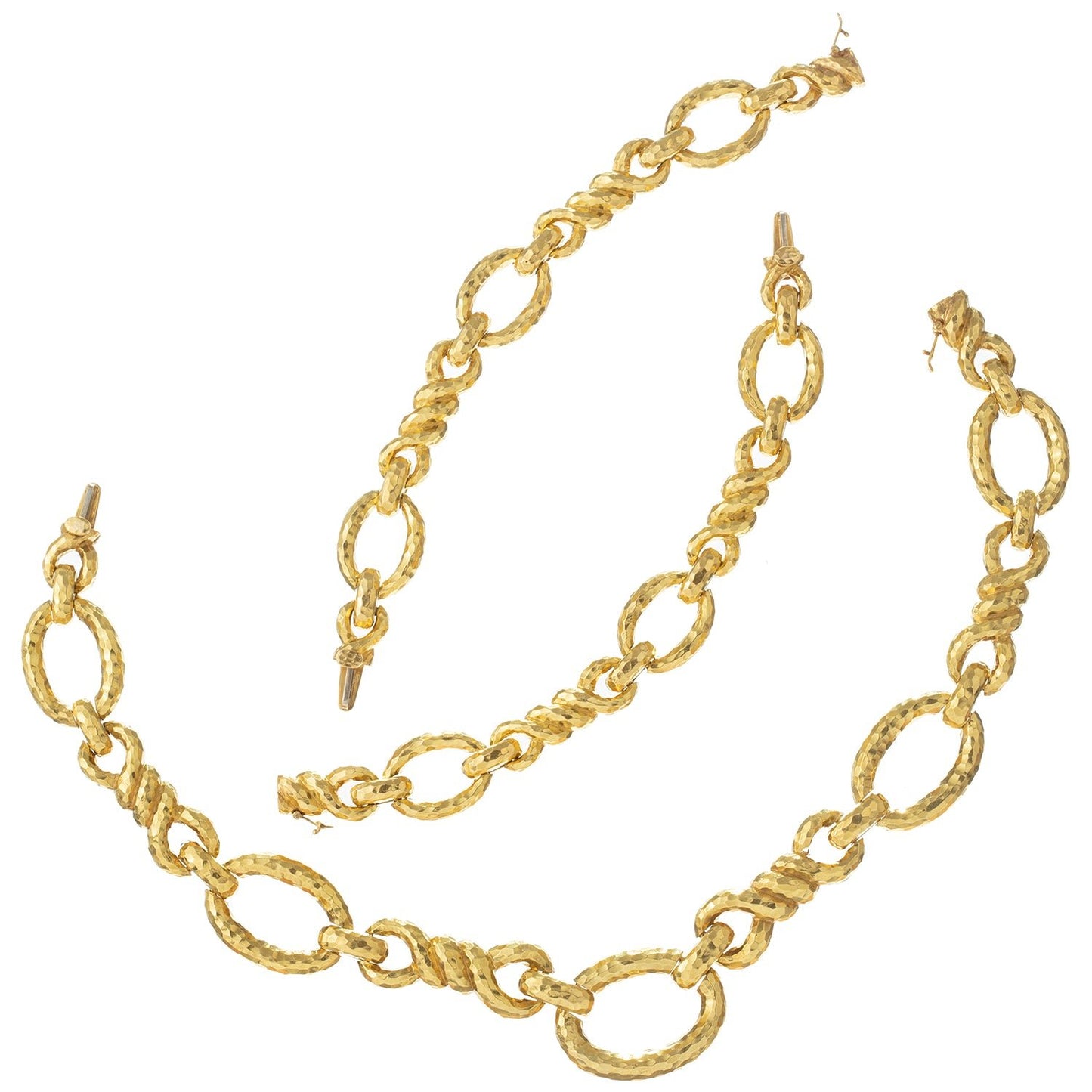 David Webb - Hammered 18k Yellow Gold Link Convertible Necklace