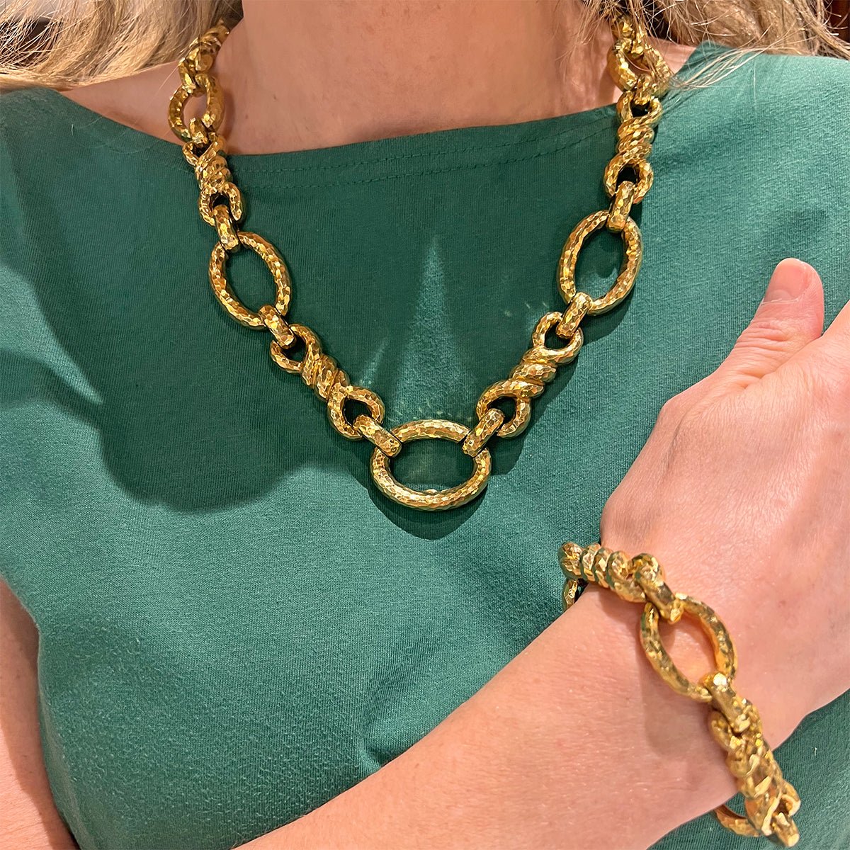 David Webb - Hammered 18k Yellow Gold Link Long Necklace