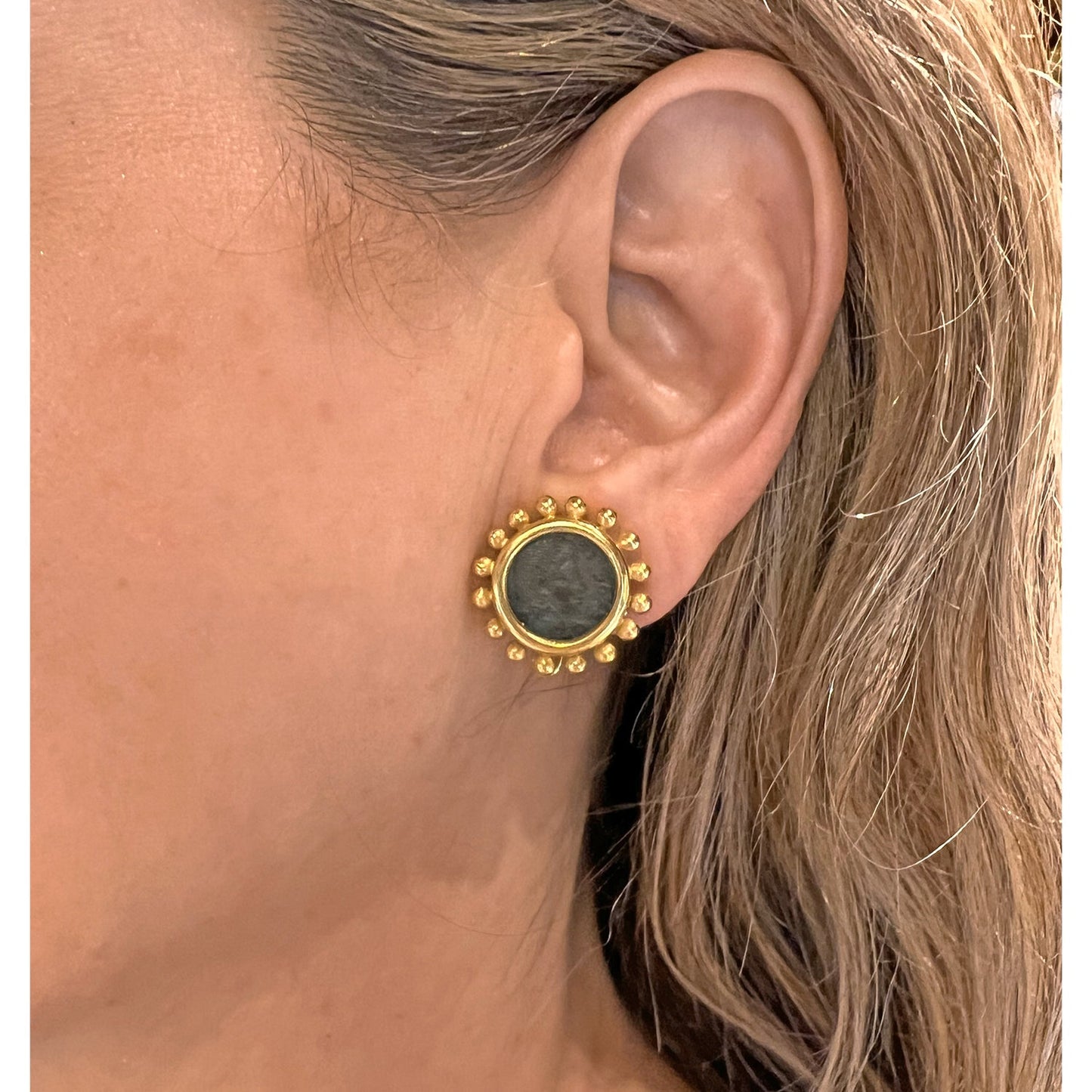 Elizabeth Locke - 19k Yellow Gold Ancient Bronze Coin Earrings