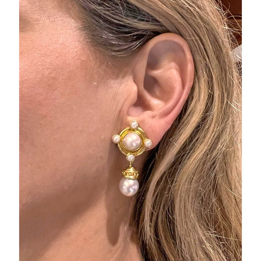 Elizabeth Locke - 19k Yellow Gold South Sea Pearl Pendant Earrings