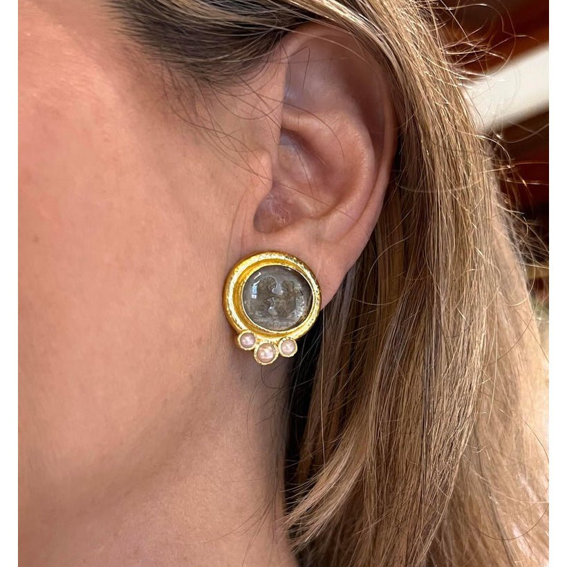 Elizabeth Locke - 19k Yellow Gold Venetian Glass Pearl Earrings