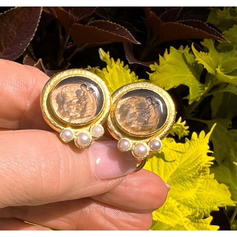 Elizabeth Locke - 19k Yellow Gold Venetian Glass Pearl Earrings